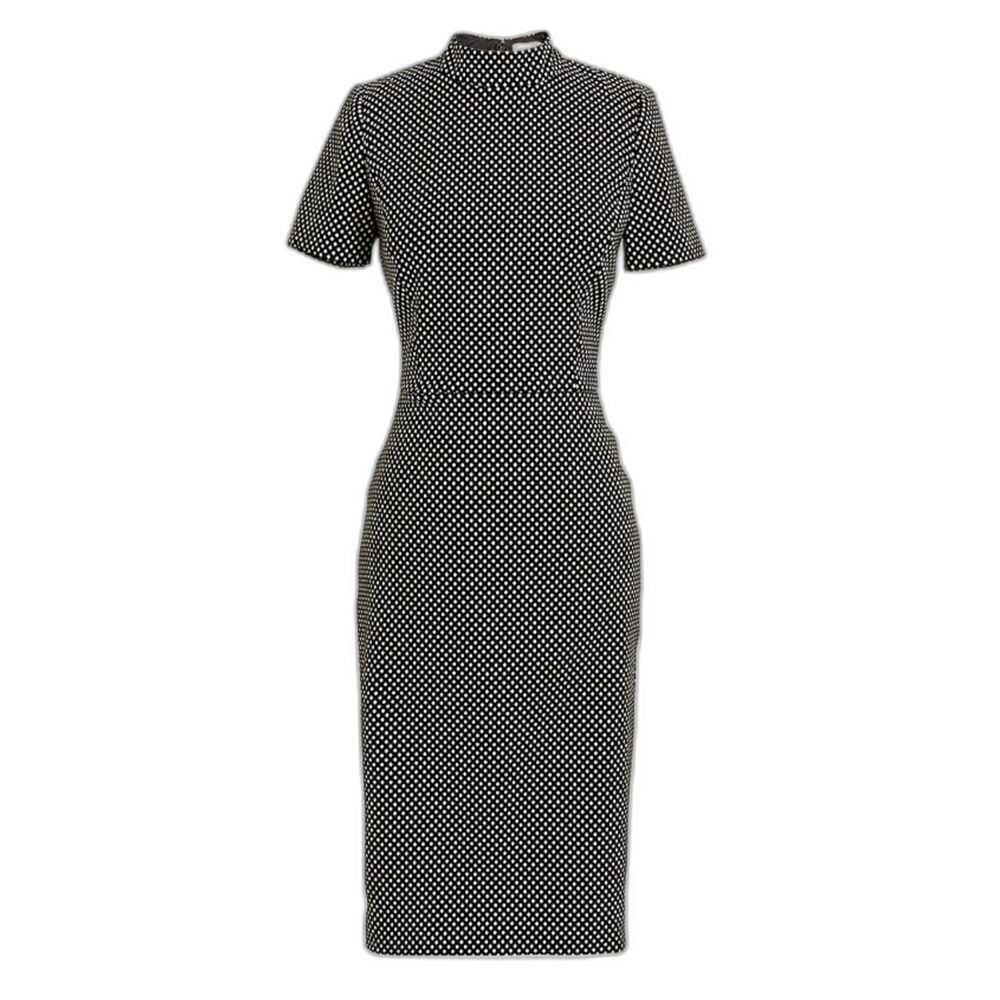 J. Crew Black White & Gold Polka Dot Short Sleeve Mock Neck Jacquard Dress, 2